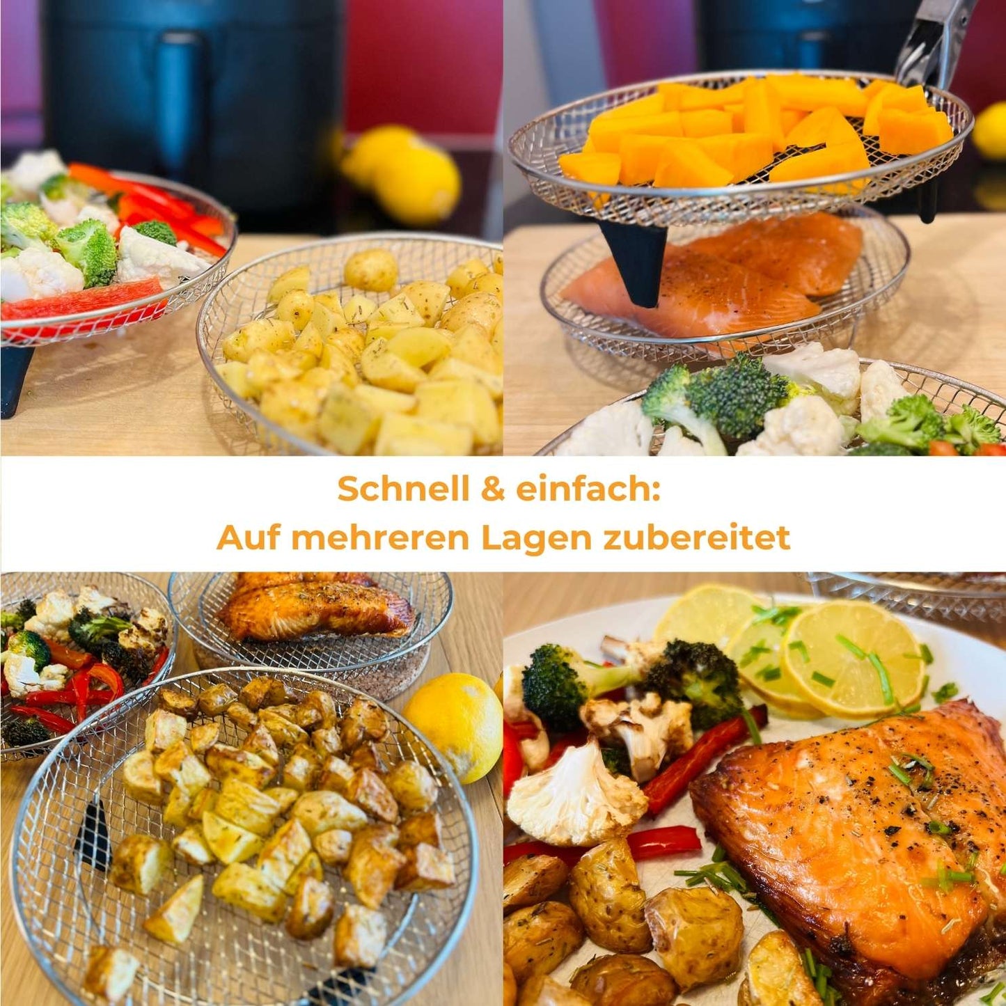 Genussgitter (3 Stück) + 2 Zangen & Kochbuch für Airfryer