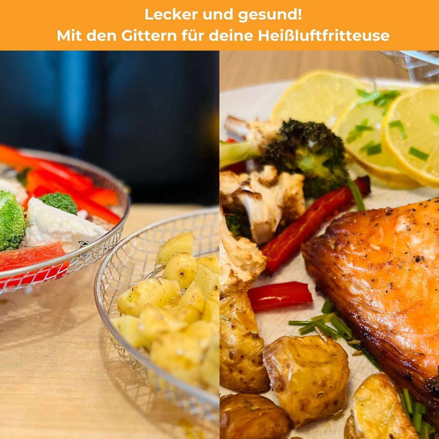 Genussgitter (3 Stück) + 2 Zangen & Kochbuch für Airfryer